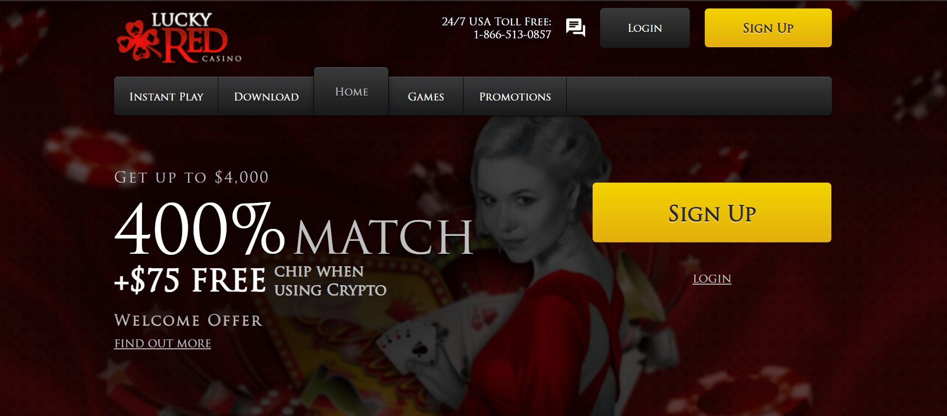 Interface view of Lucky Red casino offering secure payments and fast cashouts